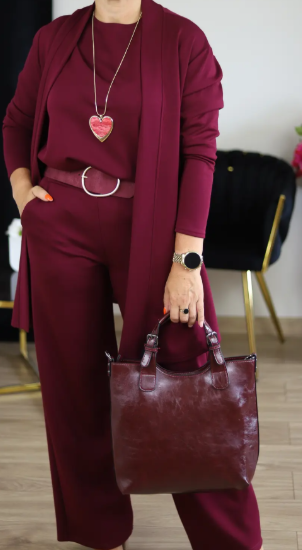 Nora | Elegant 3-delers sett: Lang cardigan, topp og bukser