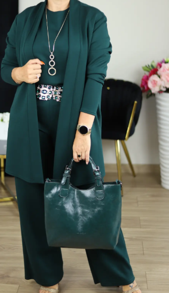 Nora | Elegant 3-delers sett: Lang cardigan, topp og bukser