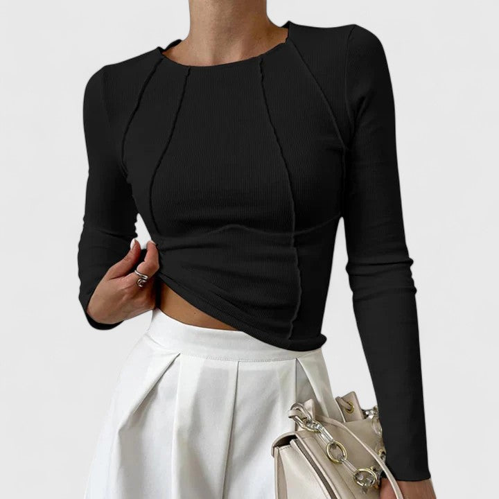 Asta | Elegant Ribbestrikket Langermet Topp