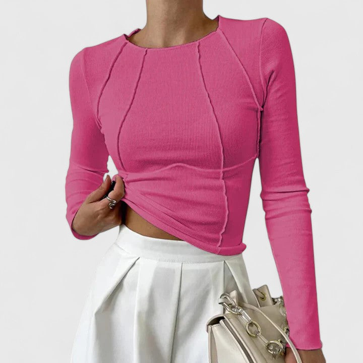 Asta | Elegant Ribbestrikket Langermet Topp