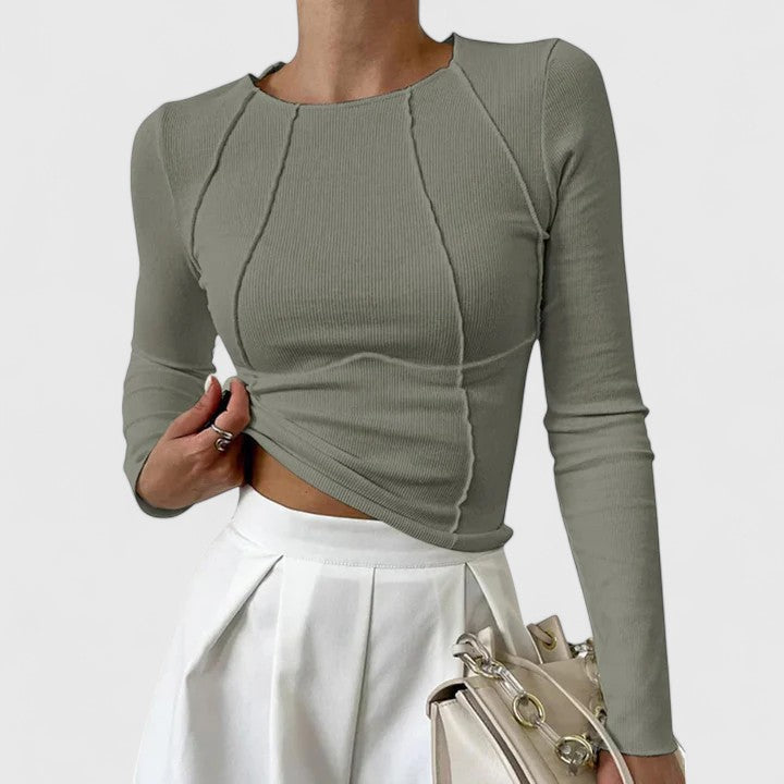 Asta | Elegant Ribbestrikket Langermet Topp