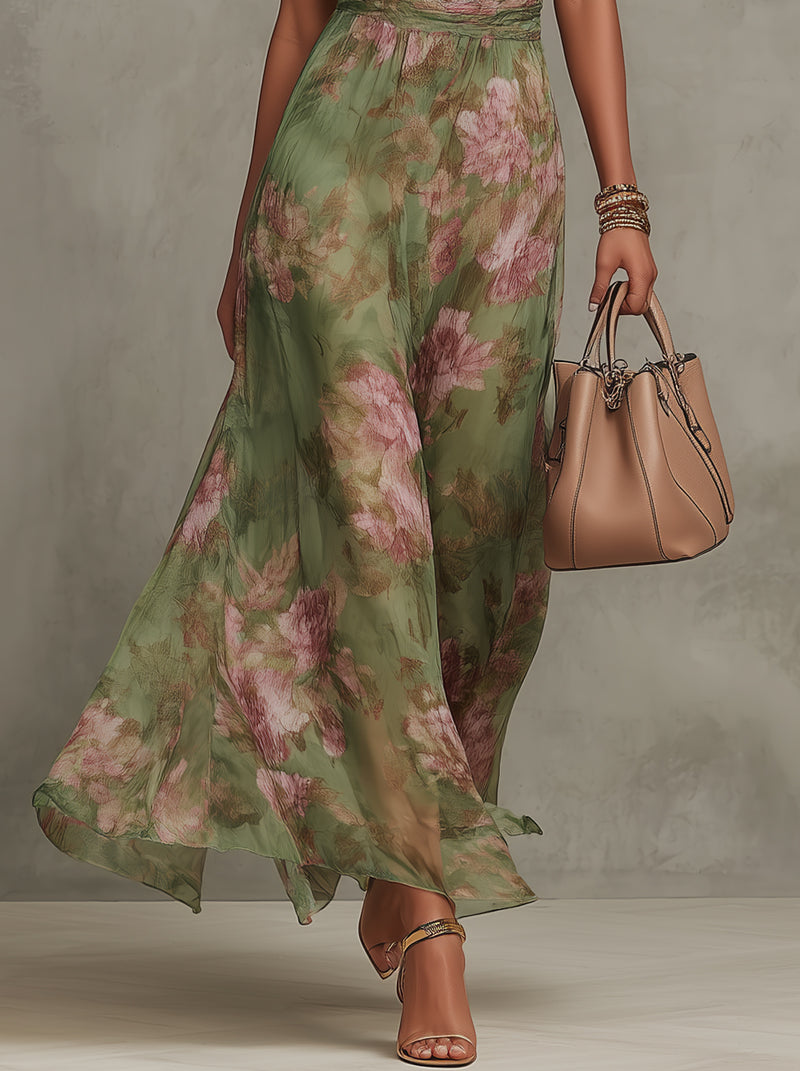 Livia - Elegant Maxikjole med Blomsterhalterneck