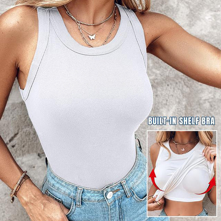 Eva | Ribbestrikket, elastisk topp med hylle-BH