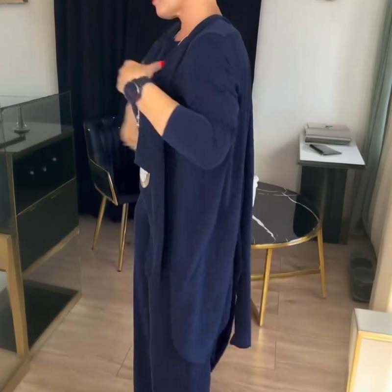 Nora | Elegant 3-delers sett: Lang cardigan, topp og bukser